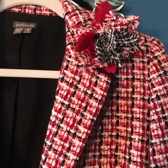 Red Preppy Plaid Suit Jacket Sz 8 Very flattening! St John vibes all day.Classic - Picture 3 of 5